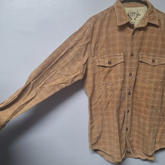 Cabelas Button Down Flannel Cotton Mens Medium‎ Tan Beige Long Sleeve Heavy Duty - Picture 3 of 6